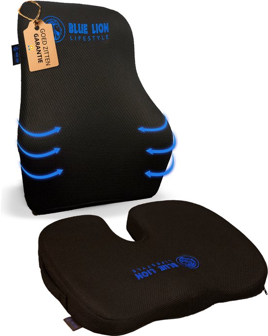 Foto: Blue lion zitkussen rugsteun ergonomisch stuitkussen rugkussen voor bureau of bank stoelkussen groot