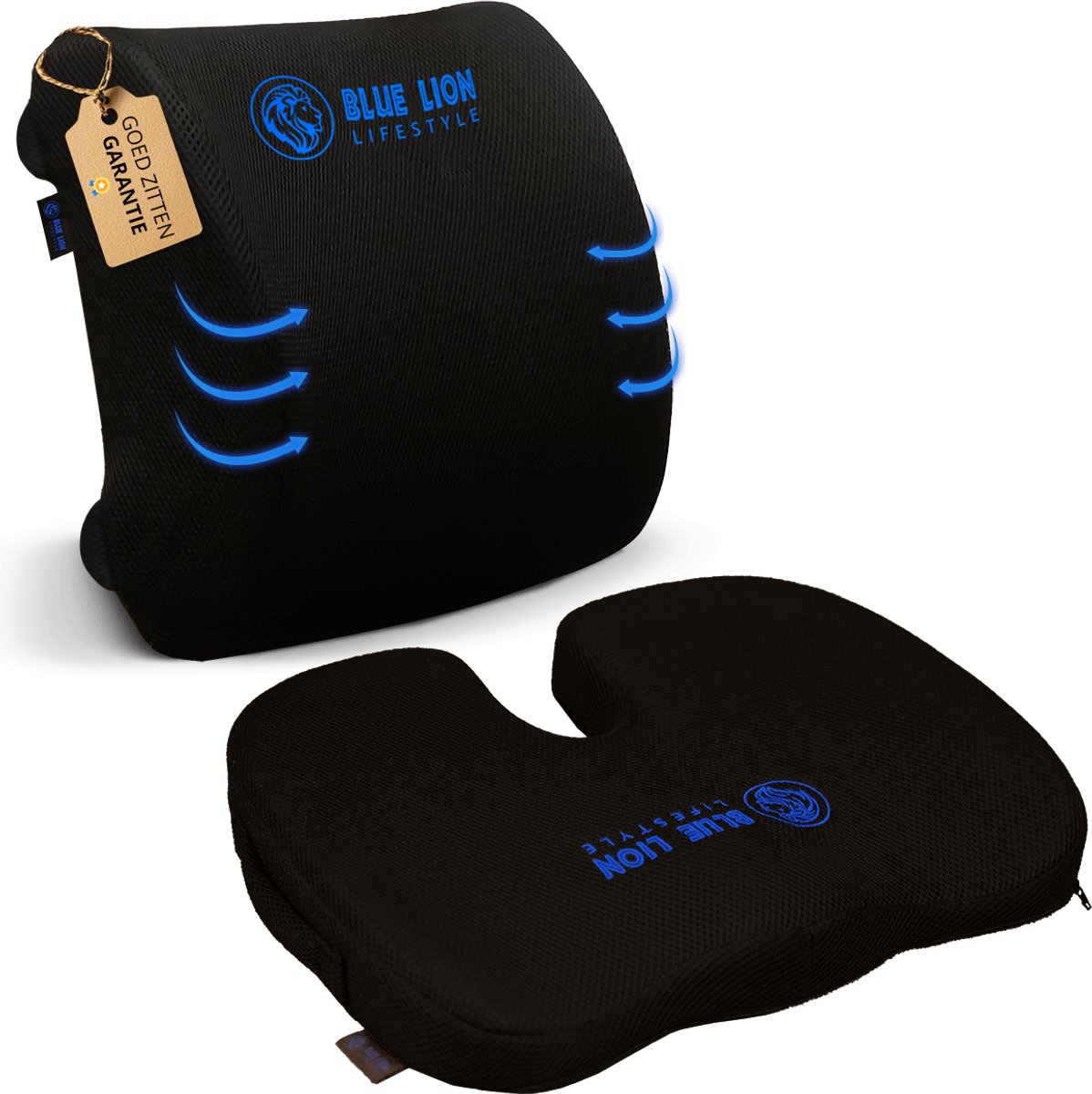 Blue Lion Zitkussen & Rugsteun - Ergonomisch Stuitkussen & Rugkussen voor Bureau of Bank - Stoelkussen - Klein