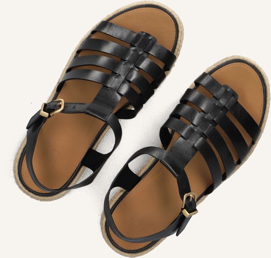 Espadrilles à plateforme FitFlop . Sandales compensées style pêcheur en cuir NOIR - Taille 37