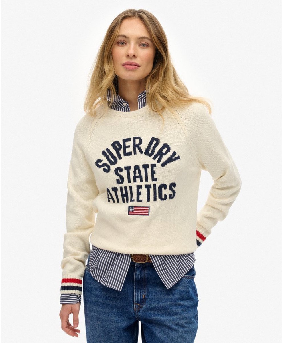 Superdry Slouchy Intarsia Grafische Gebreide Trui Dames Sweaters Wit