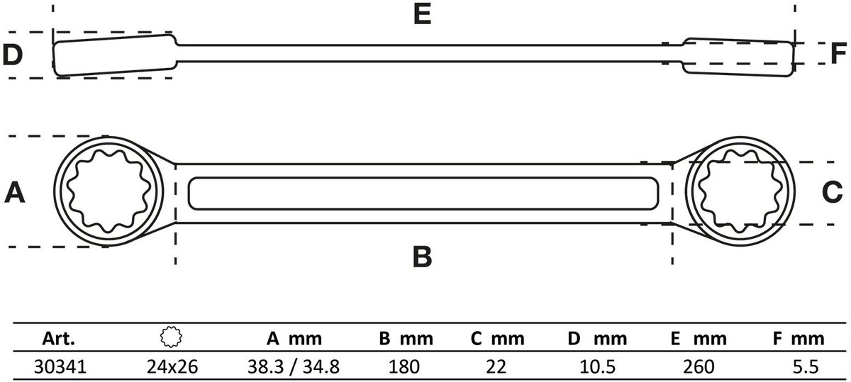 BGS Ringsleutel - extra plat - 24 x 26 mm