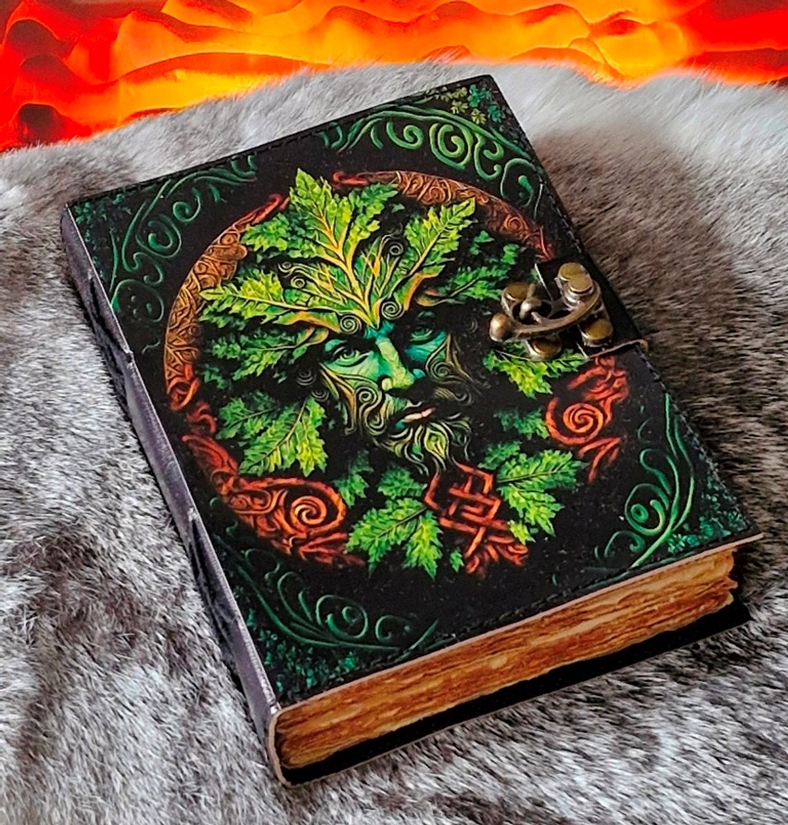 Leren Dagboek - Green Man - Leren Journal Groene Man Gezicht - 18x13cm - Leren Notitieboek Green Man - Handgemaakt
