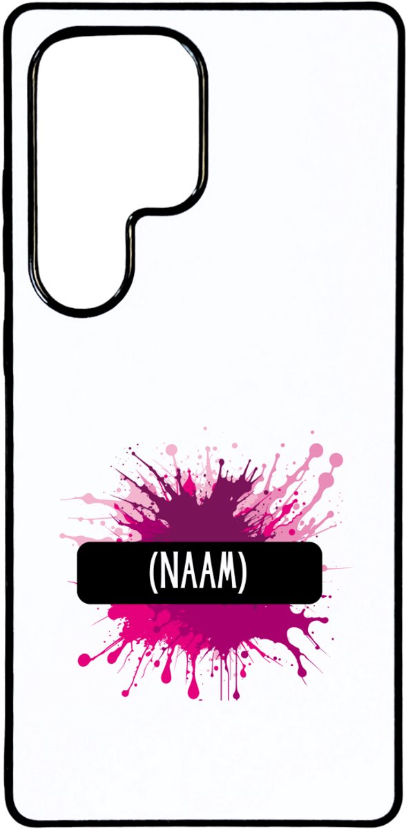 Hacebo® - Verfvlek roze/paars met je eigen naam telefoonhoesje - iemand die houdt van schilderen of kunst - telefoonhoesjes - kunstenaars - kunst liefhebbers - schilders - cadeau - hoesje geschikt voor Samsung Galaxy S25 Ultra