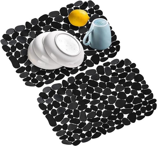 Tapis d'évier - Protection d'évier - Anti-rayures - Accessoire de cuisine - Évier encastrable - Rectangulaire - Motif à pois - Rectangulaire - Tapis d'égouttage - Wit - Pour éviers de cuisine - Tapis d'évier - Set de 2 - 30x40 cm