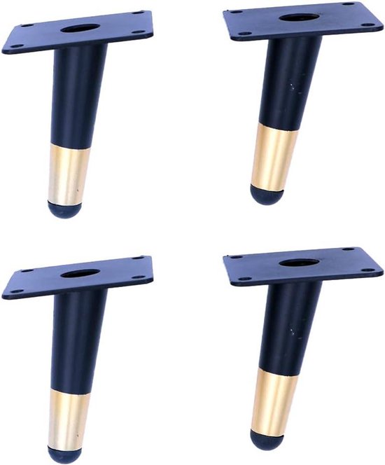 Set van 4 metalen meubelpoten,4 inch tot 24 inch rechte schuine taps toelopende bankpoten TV-tafelpoten,zware smeedijzeren meubelonderdelen zwarte vervangende poten voor salontafel TV-standaard ka