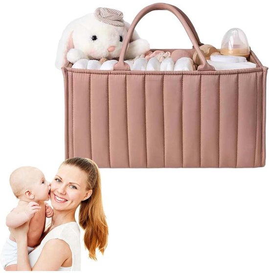 Luiertafel-organizer voor pasgeborenen - draagbare luierorganizer - opbergmand met afneembare vakken - opbergmand voor pasgeborenen inklapbaar - Roze