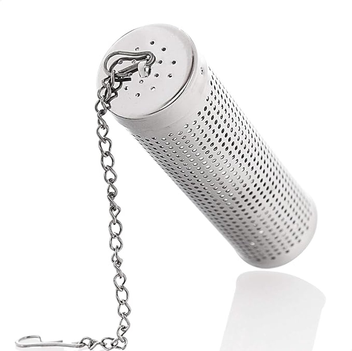 Theefilter zeef - fijne mesh theezeef - theefilter met deksel - theezeef roestvrij staal met kettinghaak - voor kop - thermoskannen - leuk cadeau voor theeliefhebbers - voor alle soorten thee (2.3cm×6.5 cm- zilver)