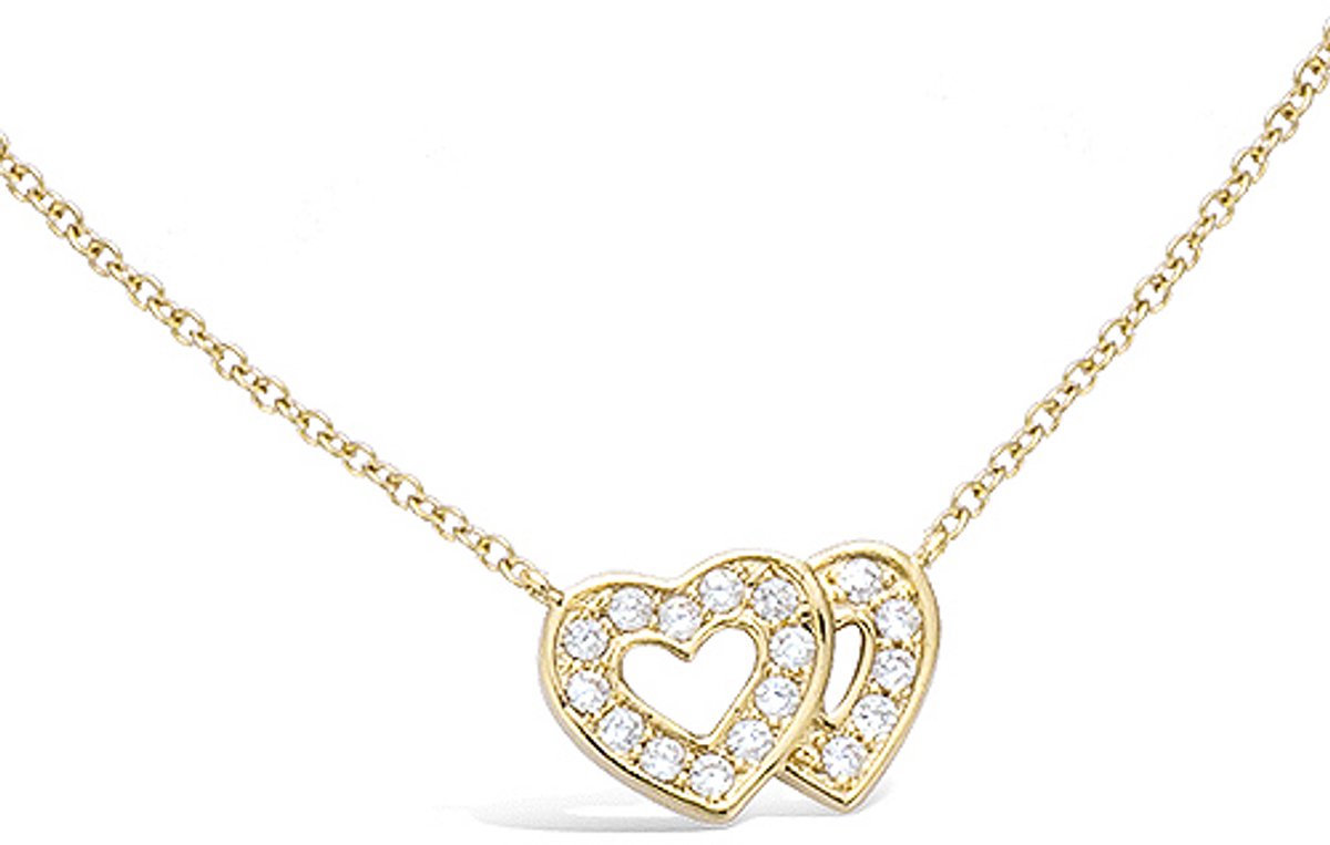 CHIVAL - Ketting 18K Verguld Goud "Double Love" – Hart, Luxe, Hypoallergeen, Elegant, Perfect Cadeau voor Haar, Zirkonia, Valentijn, Liefde, Moederdag, Romantiek, Vriendschap, Sieraad, Geschenkverpakking