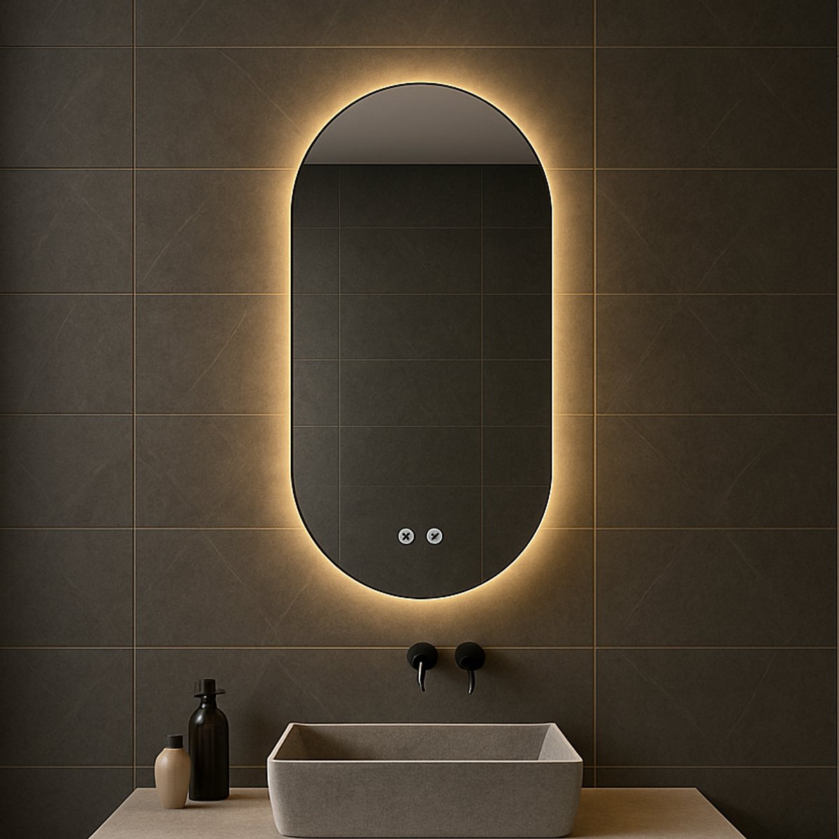 Bayt Badkamerspiegel - Badkamerspiegel met Verlichting - Ovale Spiegel - Wandspiegel - 2 lichtstanden - Anti-Condens - 50 x 90 cm