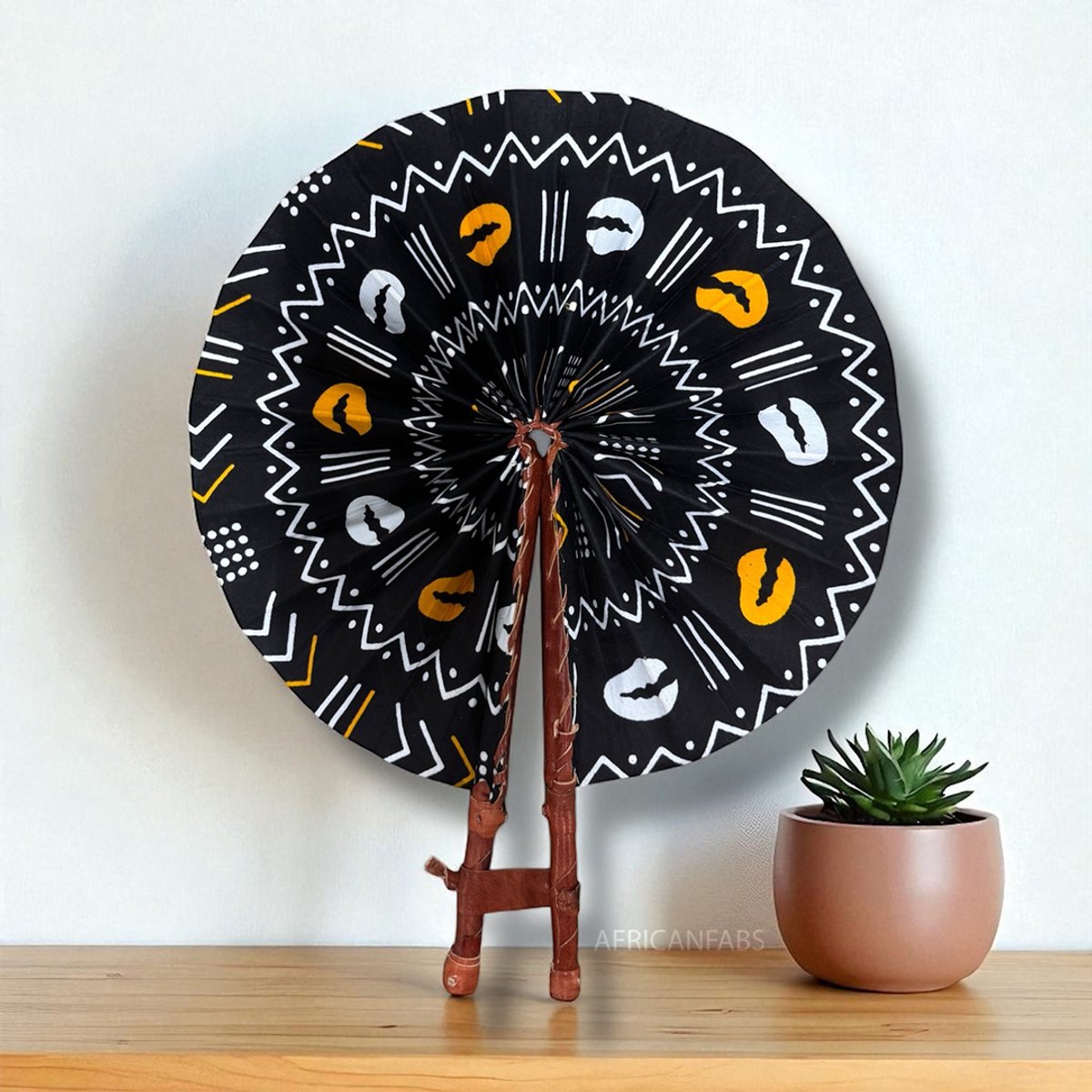 Afrikaanse handwaaier - Ankara print waaier - Kwaku - Zwart