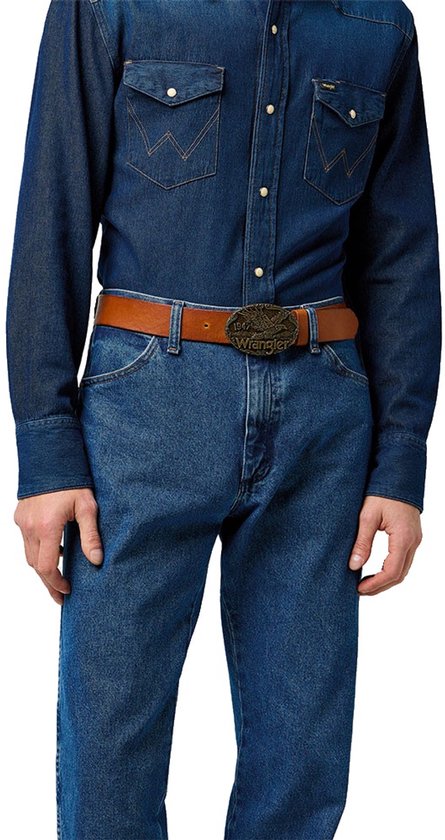 Wrangler W Eagle Belt Cintura Uomo In Pelle – Colore Cognac, 100% Pelle, Look Classico E Robusto - 3