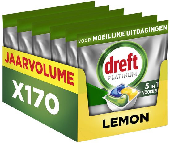 Dreft Platinum All In One Vaatwastabletten Citroen - 5 x 34 stuks