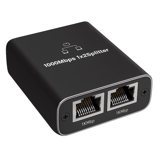 Internet Splitter - 2 Poort - Netwerk Switch - RJ45, Cat5, Cat6, LAN, UTP, Ethernet Splitter - Ondersteunt tot 1000 Mbps - USB-C Voeding - Zwart