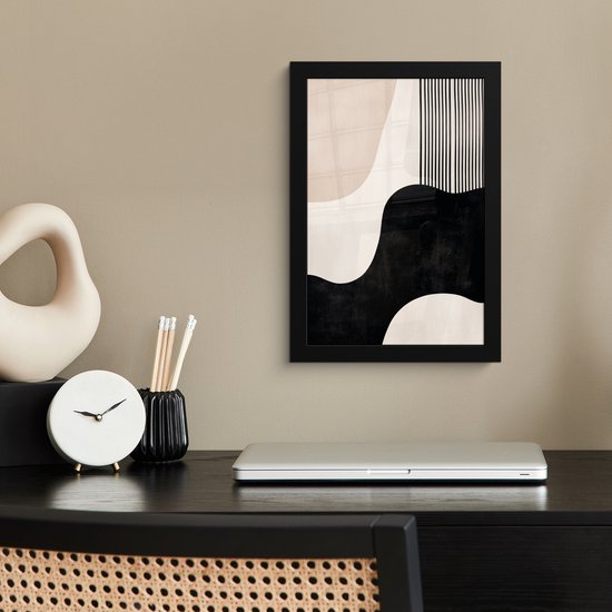 Affiche encadrée - Cadre photo 20x30 cm - Posters - Abstrait - Japandi - Beige - Moderne - Poster encadré noir - Décoration - Décoration murale salon - Décoration murale chambre