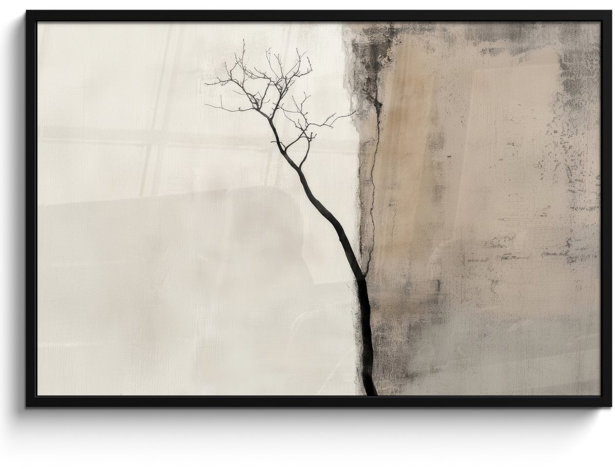 FrameYourWall Poster in lijst - Fotolijst 120x80 cm - Posters - Wabi sabi - Plant - Beige - Posterlijst zwart - Decoratie - Wanddecoratie woonkamer - Muurdecoratie slaapkamer Japandi - Plant