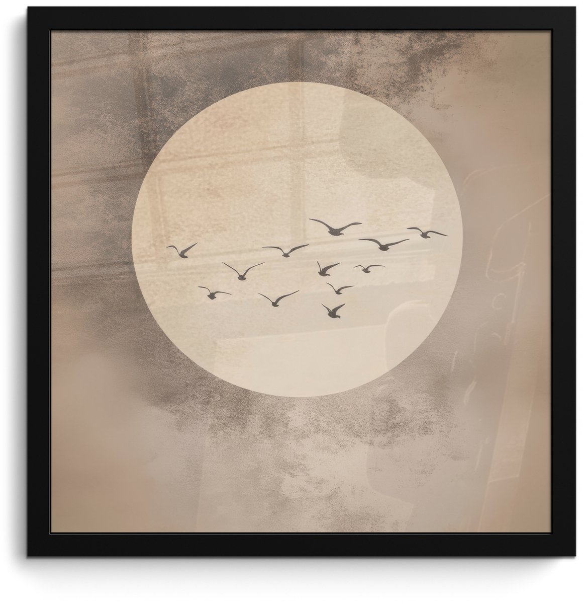 FrameYourWall Poster in lijst - Fotolijst 40x40 cm - Posters - Vogel - Beige - Japandi - Posterlijst zwart - Decoratie - Wanddecoratie woonkamer - Muurdecoratie slaapkamer Japandi - Vogels