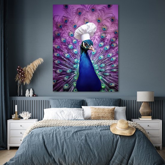 Poster 120x160 cm - Pauw - Koksmuts - Cool - Paars - Posters - Wanddecoratie keuken - Muurdecoratie woonkamer - Decoratieve accessoires - Kamer muur decoratie