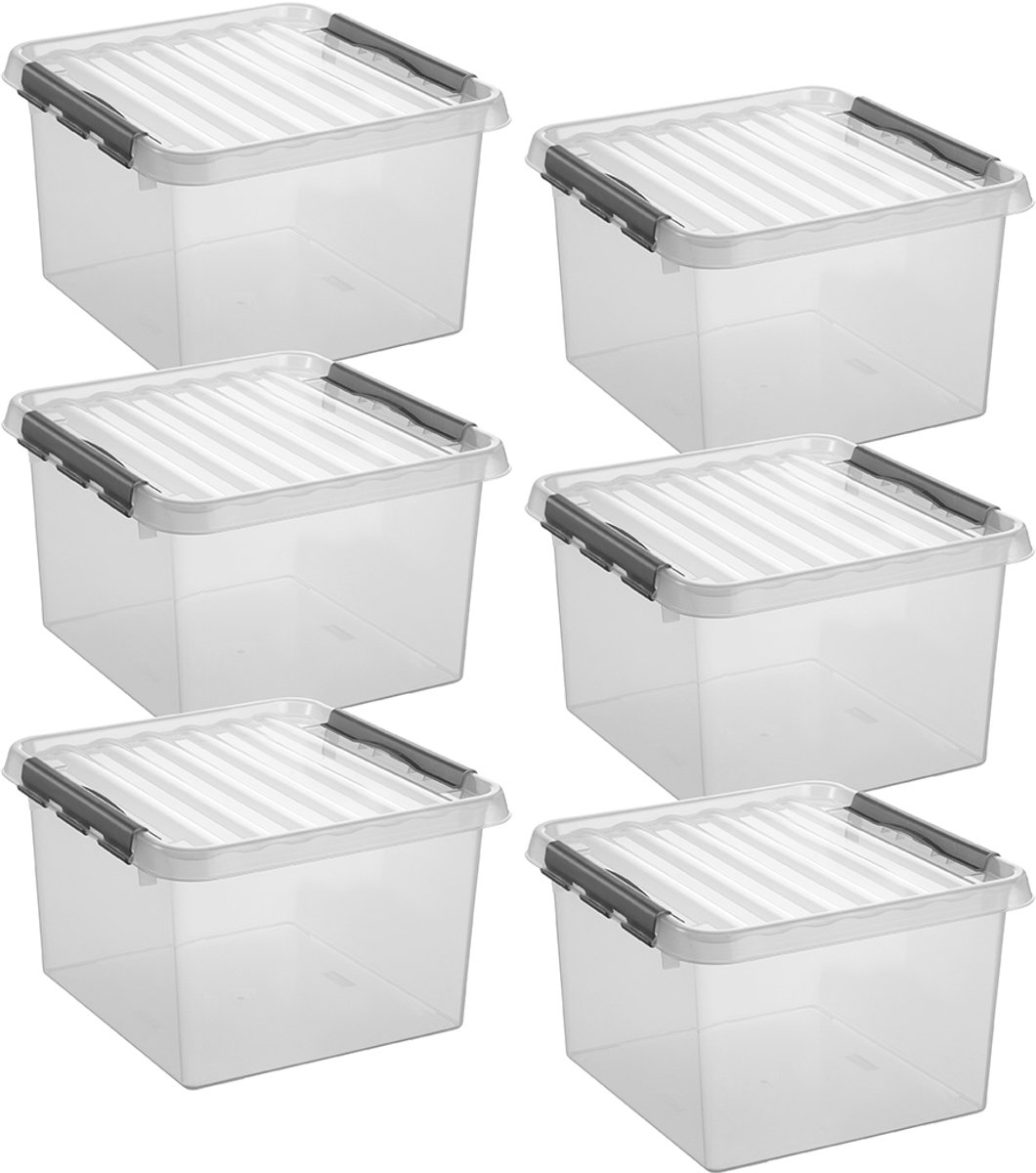 Sunware - Q-line opbergbox 26L - Set van 6 - Transparant/metaal