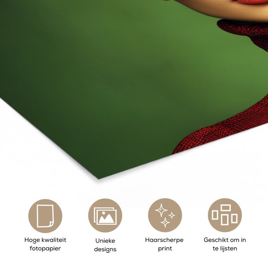 Poster 30x20 cm - Vrouw - Groen - Bril - Aesthetic - Modern - Posters - Kamer decoratie - Wanddecoratie woonkamer - Muurdecoratie slaapkamer