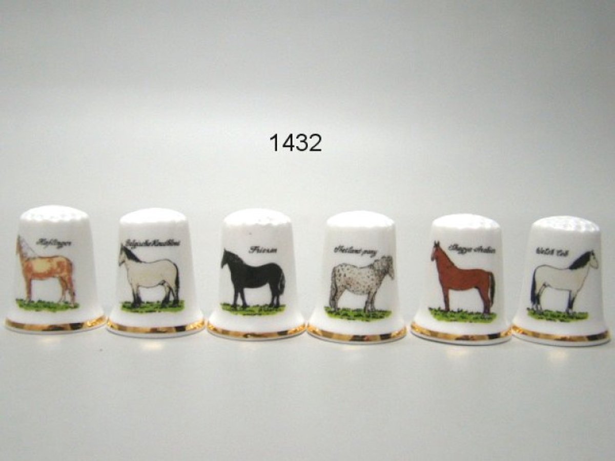 Geharo Vingerhoedjes Paarden – Set van 6 – Porselein – Landelijk Design – Verzamelobject