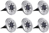 LED Solar Grondspot - Set van 6 stuks - Tuinverlichting op zonne-energie - 10 uur licht - Waterdicht - RVS Solar grond spots - Pad verlichting - Grasmaaier bestendig - Zonne energie - Buitenverlichting - Tuinlamp voor buiten