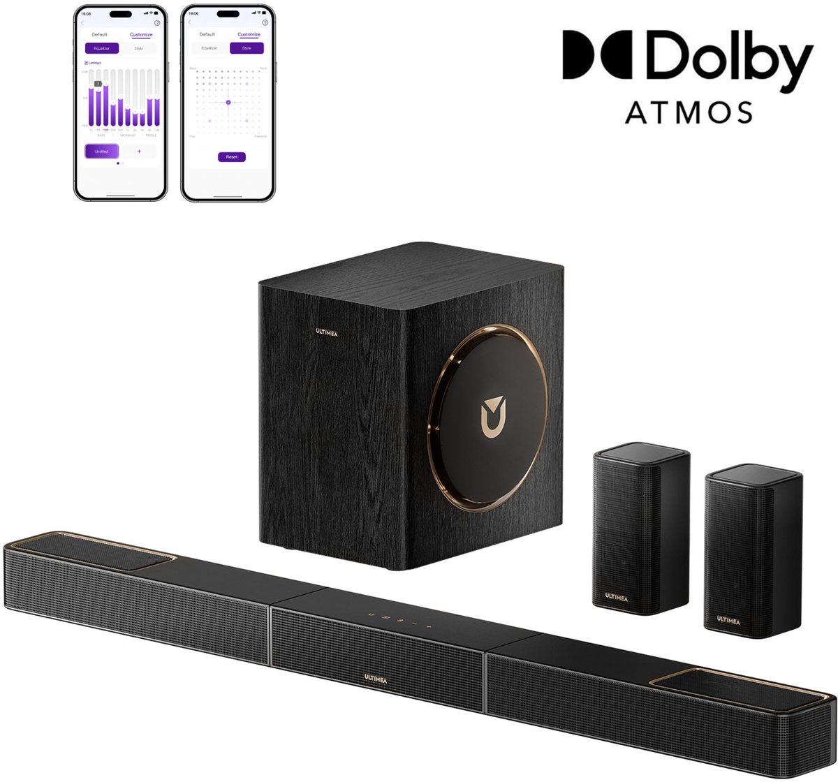 ULTIMEA Skywave X40 5.1.2 Dolby Atmos Soundbar met Draadloze Subwoofer en 2 Achterspeakers - Soundbar voor TV - Zwart