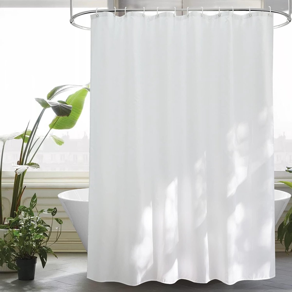 1x Douchevit Waterafstotend - Wit Polyester 200x180 cm - Met 12 Ringen & Gewogen Zoom - Voor Thuis & Sportzaal