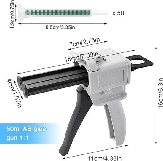 AB Epoxy Lijmpistool, Doseerpistool 50ML Gemengd Universeel 1:1 en 2:1 Toepassing Lijmpistool Handvat Tool