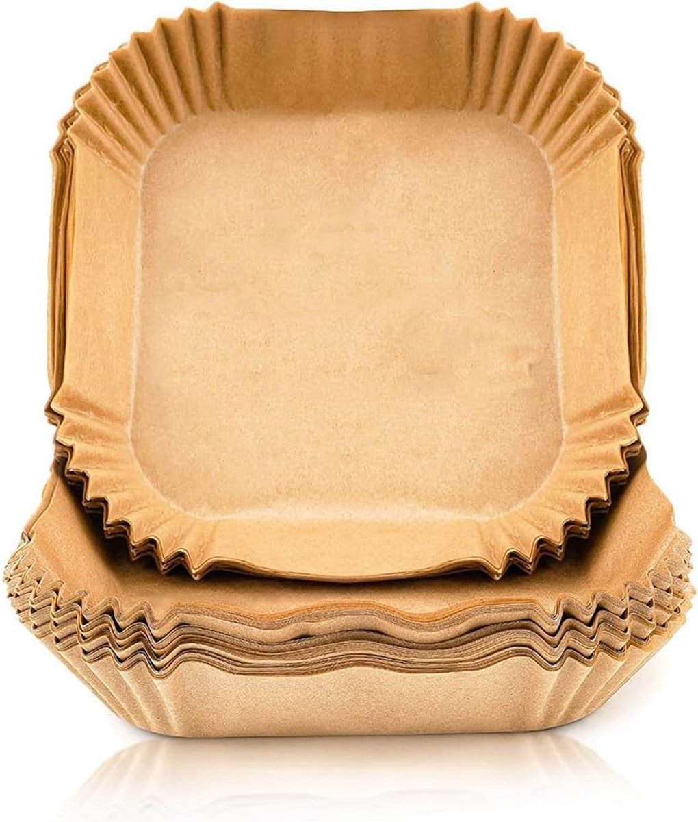 Airfryer Bakpapier - 100 Stuks - Non-Stick Bakpapier voor Heteluchtfriteuse Vierkant - Houtpulp - Papier Bakjes - Airfryer Accesoires - 16cm*4.5cm - Bruin