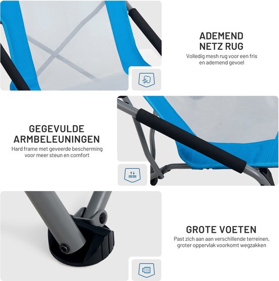 TIMBER RIDGE 2 Stuks Strandstoelen - Opvouwbaar & Lichtgewicht - 150KG draagvermogen - Hoge mesh rugleuning - Voor strand & camping - Blauw van Merkloos — afbeelding 5