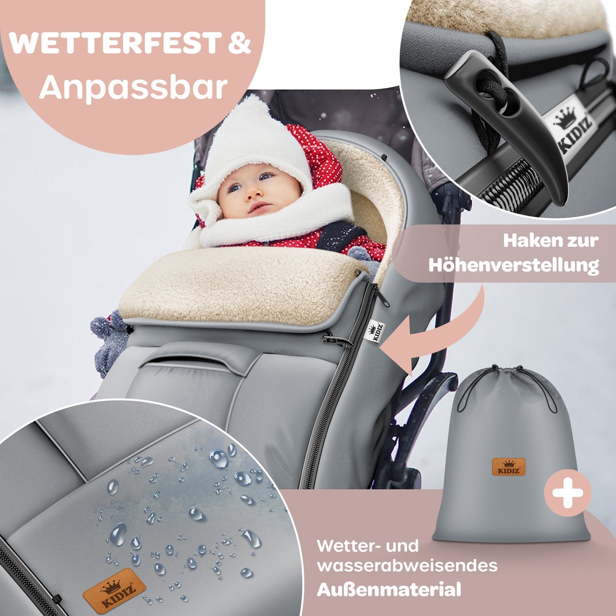 KIDIZ® Voetenzak voor Autostoeltje en Buggy met Ritssluiting - Baby Slaapzak Deken voor Maxi-Cosi & Wandelwagen / Kinderwagen - Grijs – foto 8