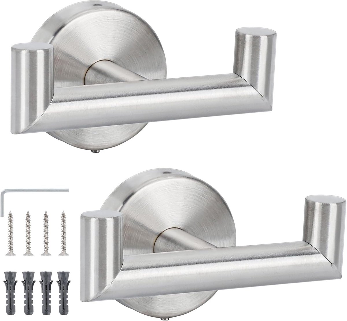 2 Stuks badkamerhaak, Wandhaak, Bad jashaak, handdoekhouder voor aan de muur, keukenhanddoekhaak met schroeven, Dubbele kleding haak van RVS staal, Zilver wandkapstok, Hand doekrek - Cyslmuk®