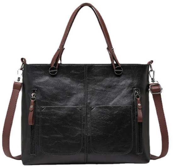 Sac bandoulière en cuir pour femme - Sac à main Vintage en cuir - Sac à main Vintage à compartiments multiples - Sac de voyage et quotidien - Zwart
