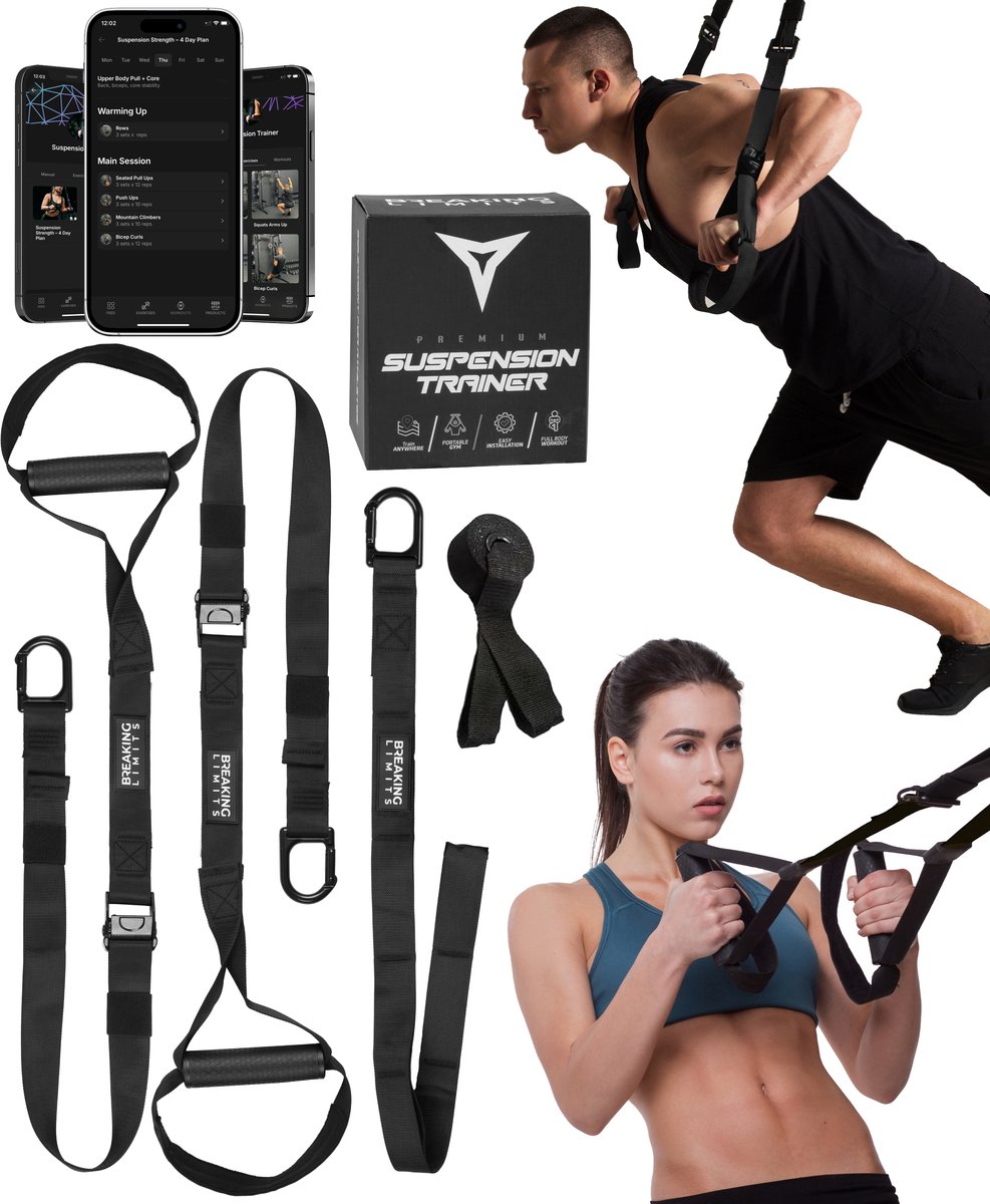 Breaking Limits Suspension Trainer Pro – Fitness Trainer – Fitness Band – Thuis Sporten – Zwart