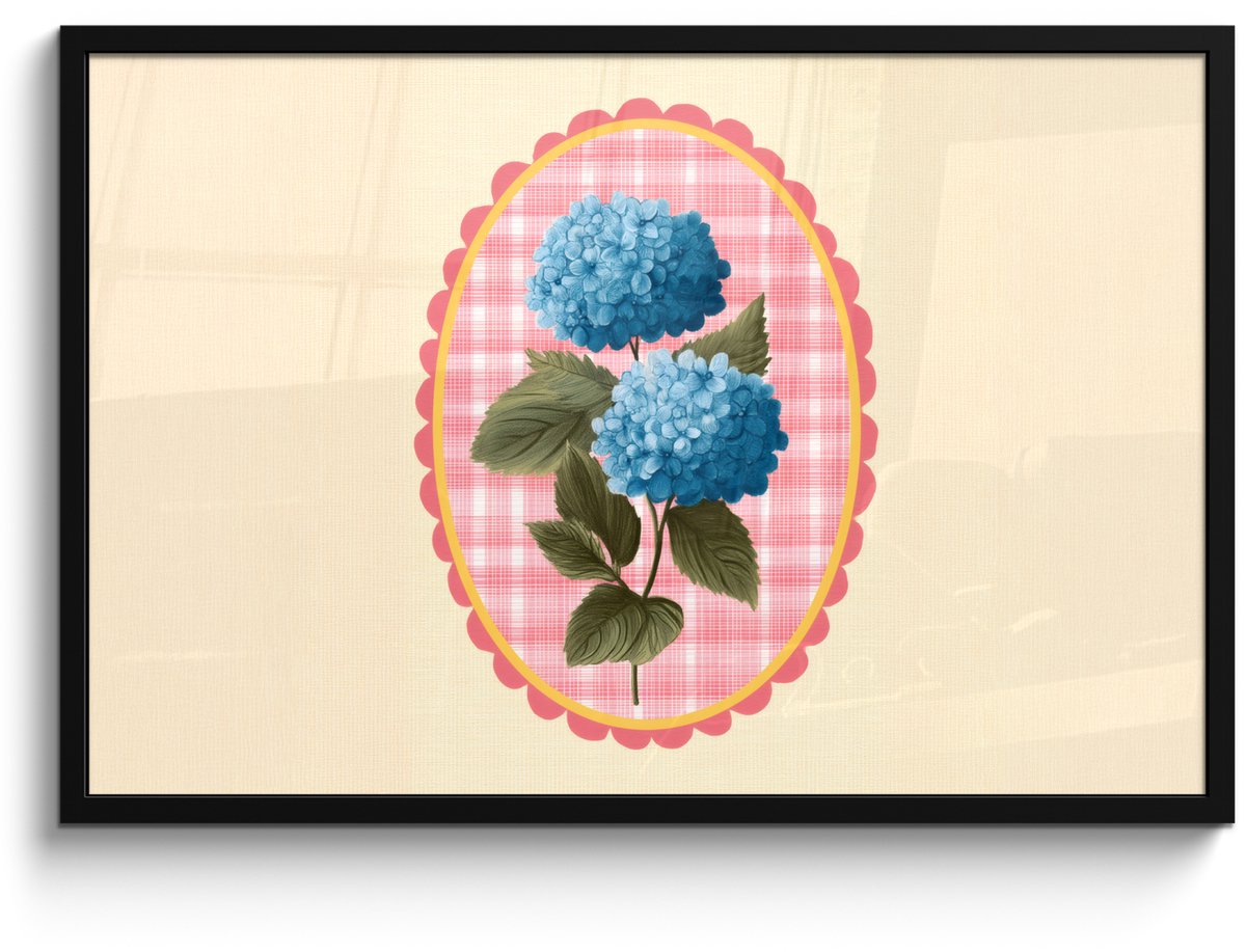 FrameYourWall Poster in lijst - Fotolijst 90x60 cm - Posters - Bloemen - Blauw - Lijst - Bladeren - Posterlijst zwart - Decoratie - Wanddecoratie woonkamer - Muurdecoratie slaapkamer Bloemen - Lijst