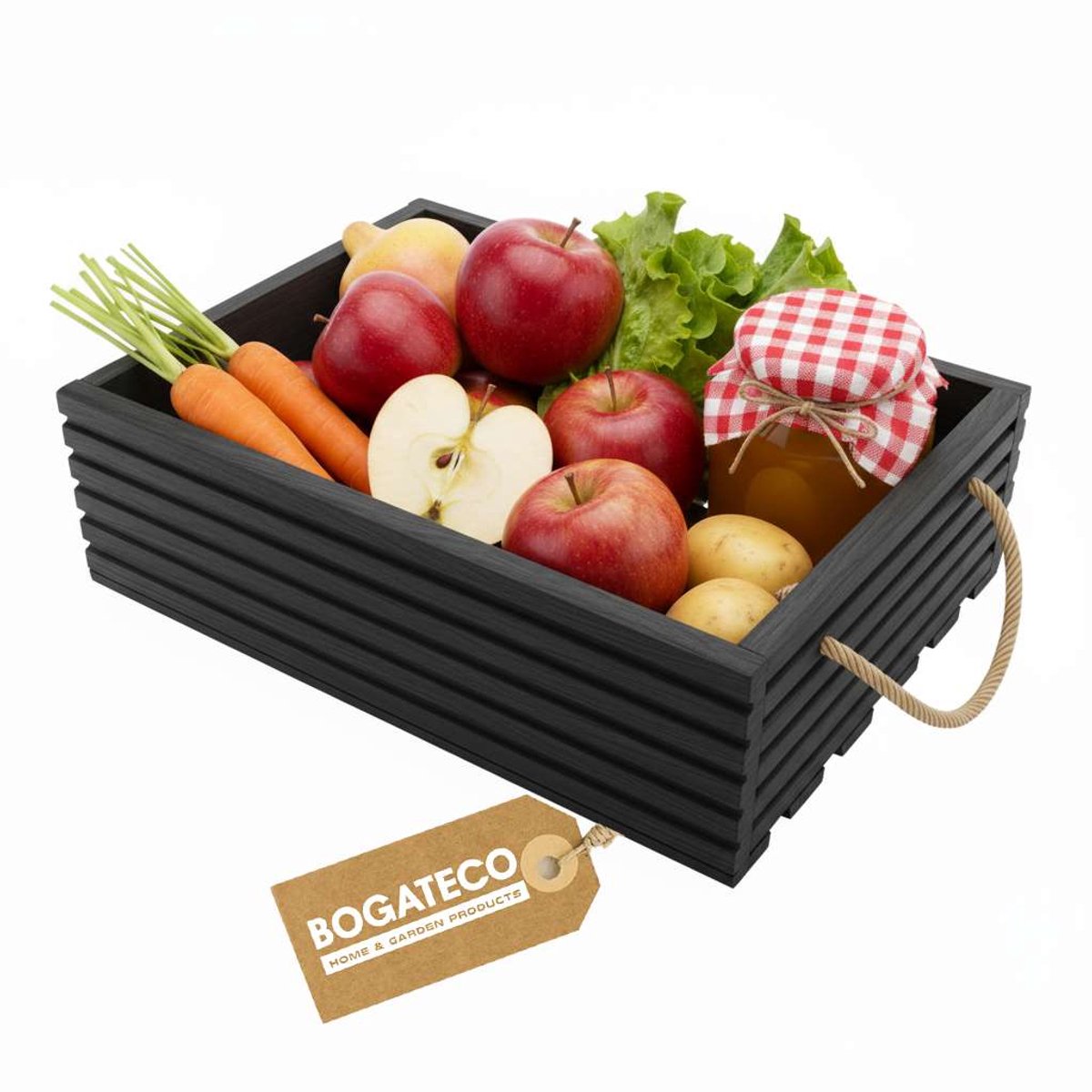BOGATECO Houten kist Natuur 50x35x14,5 cm Houten kist Decoratie Houten doos Fruitkist Groentekist Houten kist voor opslag Opbergdoos Kist Hout Cadeau Decoratie Wijnkist ZWART