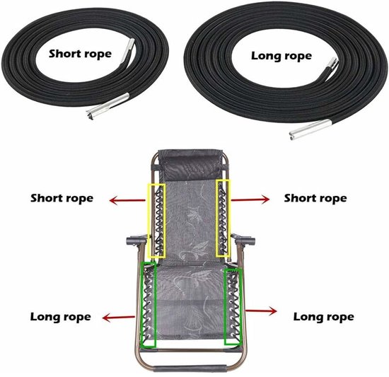 Vervangings Elastiek - 4 stuks - 2,2 m en 1,4 m - Elastisch vervangend touw - Reparatie Elastiek - Elastisch Koord - Elastiek - zwart - voor ligstoel Relaxstoel van Vervan — afbeelding 5