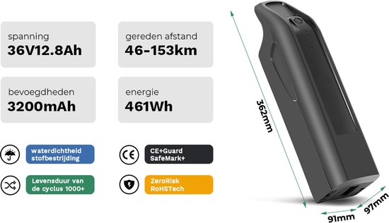 SEASON Ebike Ersatzakku Downtube (ZZ131) CAN-Bus - 36V 12.8Ah (461Wh) LG Zellen ohne Halterung - für AEG Rahmen E-Bikes von u.a. Prophet e