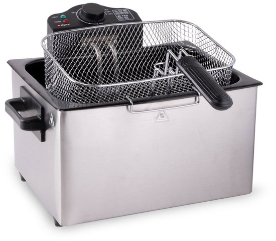 alpina Frituurpan 5 Liter - Dubbele Friteuse met 3 Frituurmanden - Frituur met Instelbare Temperatuur tot 190 °C - Frietpan 2000W - met Kijkvenster - RVS