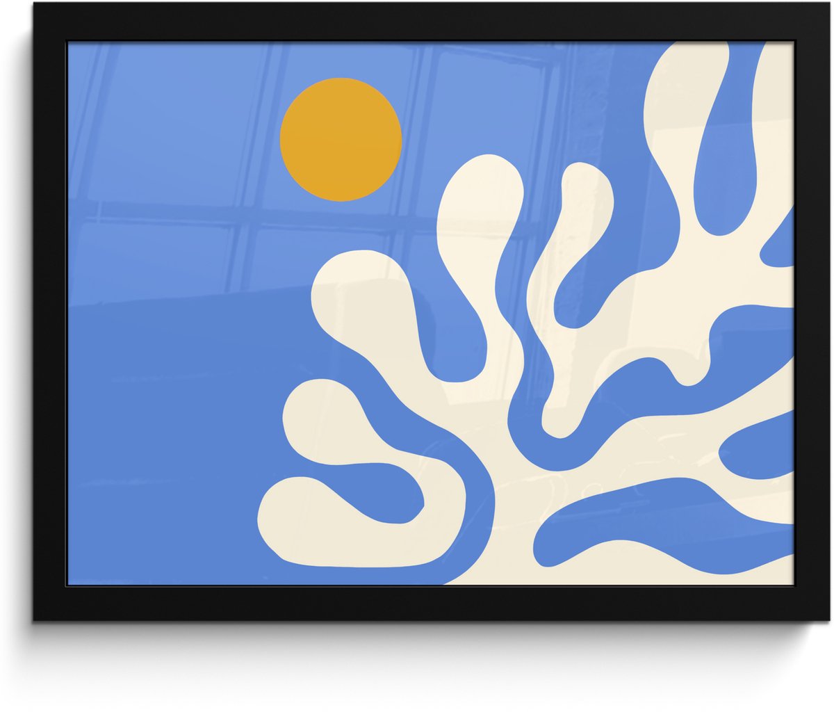 FrameYourWall Poster in lijst - Fotolijst 40x30 cm - Posters - Minimalistisch - Organisch patroon - Blauw - Posterlijst zwart - Decoratie - Wanddecoratie woonkamer - Muurdecoratie slaapkamer