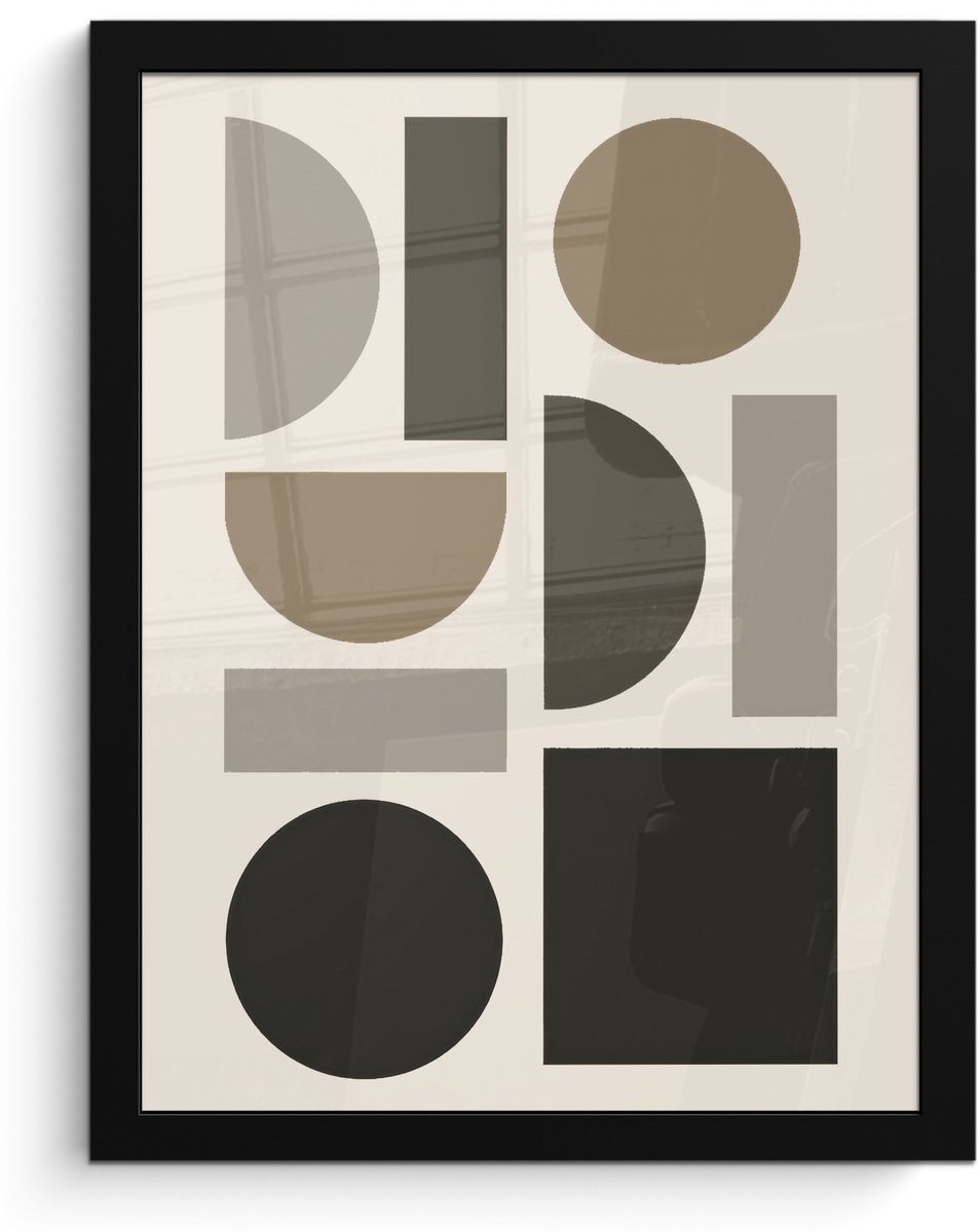 FrameYourWall Poster in lijst - Fotolijst 30x40 cm - Posters - Natuurlijke tinten - Grafisch - Verticale compositie - Posterlijst zwart - Decoratie - Wanddecoratie woonkamer - Muurdecoratie slaapkamer Aardetinte - Grafisch