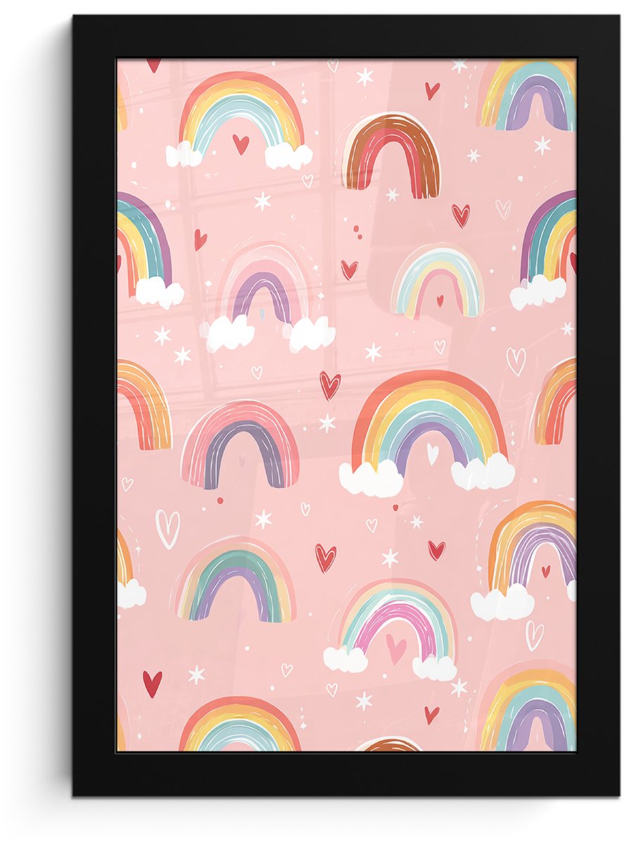 FrameYourWall Poster in lijst - Fotolijst 20x30 cm - Posters - Regenboog - Patroon - Pastel - Handgetekend - Posterlijst zwart - Decoratie - Wanddecoratie woonkamer - Muurdecoratie slaapkamer
