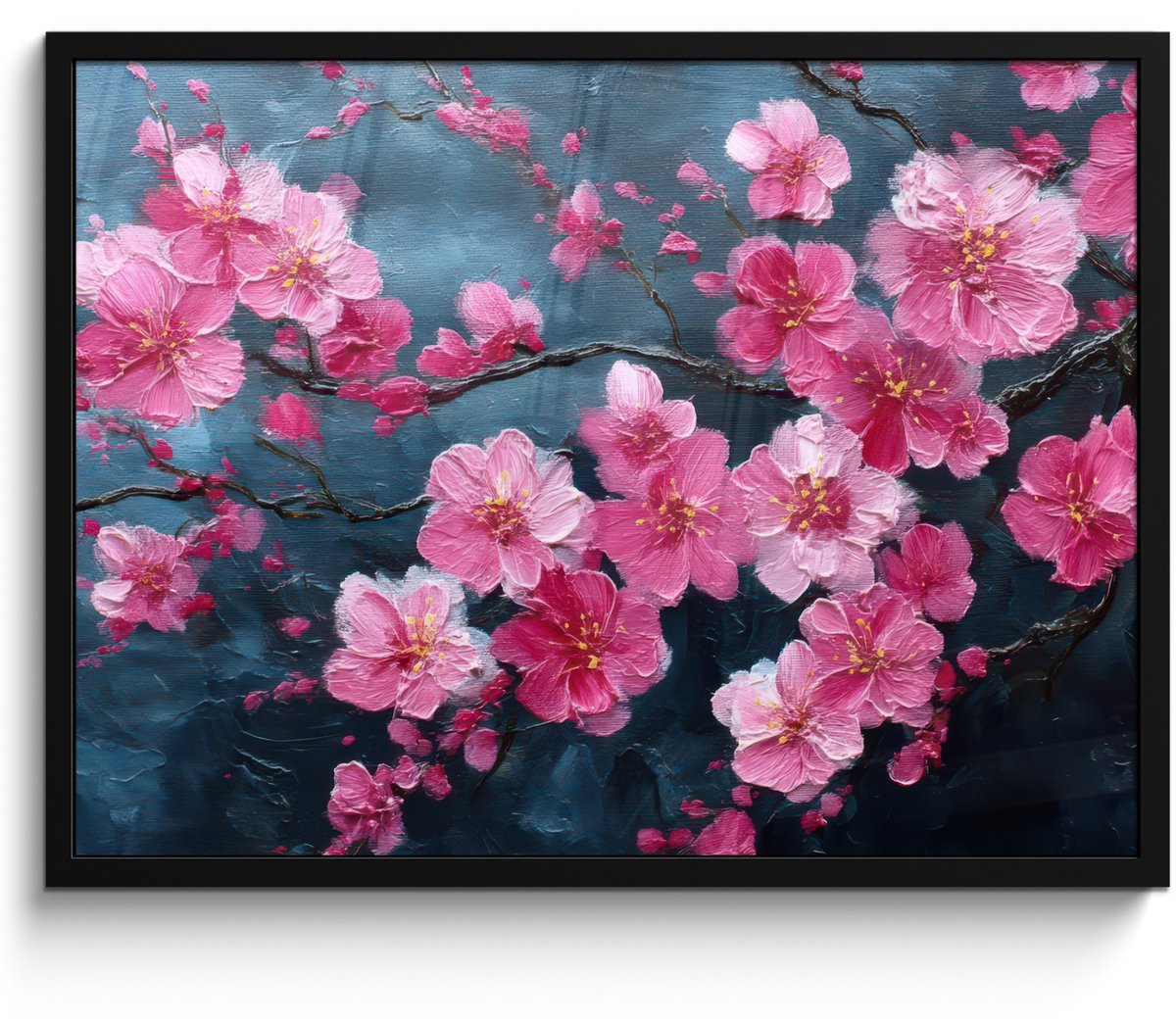FrameYourWall Poster in lijst - Fotolijst 80x60 cm - Posters - Bloem - Bloesems - Roze - Abstract - Posterlijst zwart - Decoratie - Wanddecoratie woonkamer - Muurdecoratie slaapkamer Bloemen