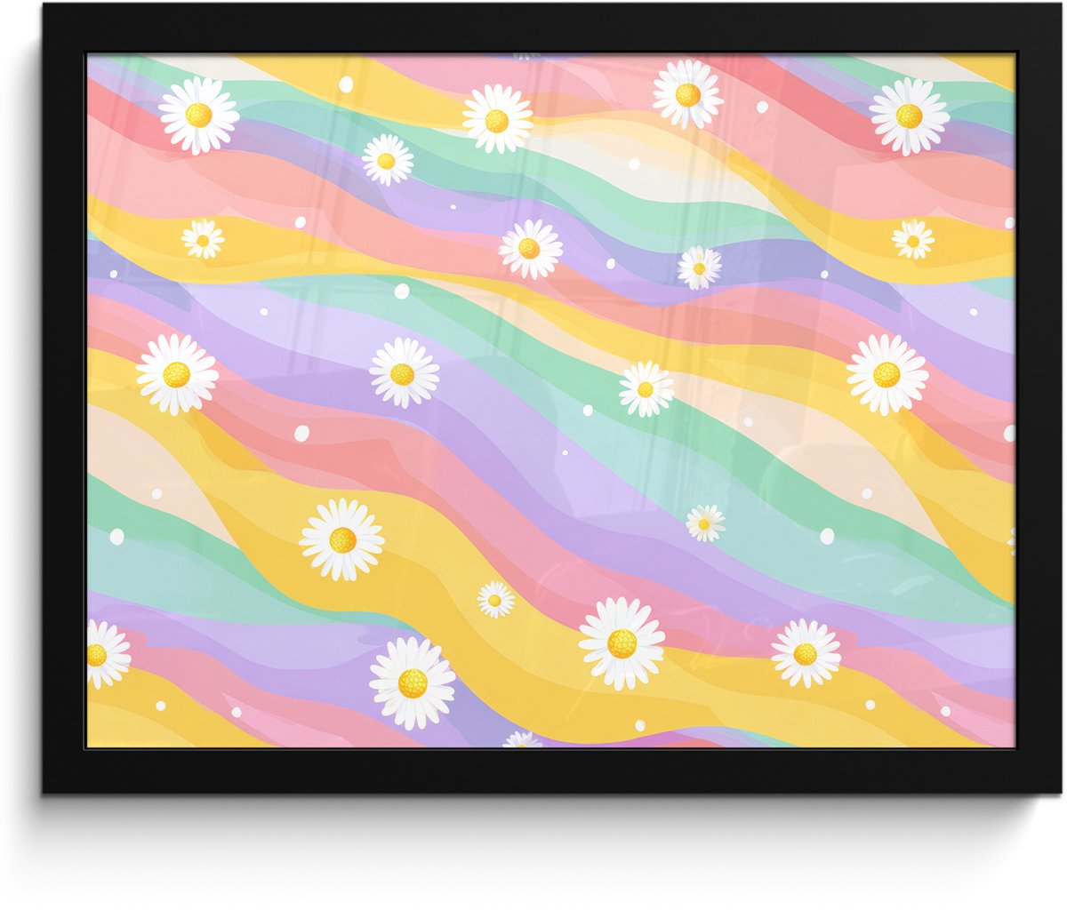 FrameYourWall Poster in lijst - Fotolijst 40x30 cm - Posters - Madeliefjes - Kleurrijk - Pastel - Vrolijk - Posterlijst zwart - Decoratie - Wanddecoratie woonkamer - Muurdecoratie slaapkamer