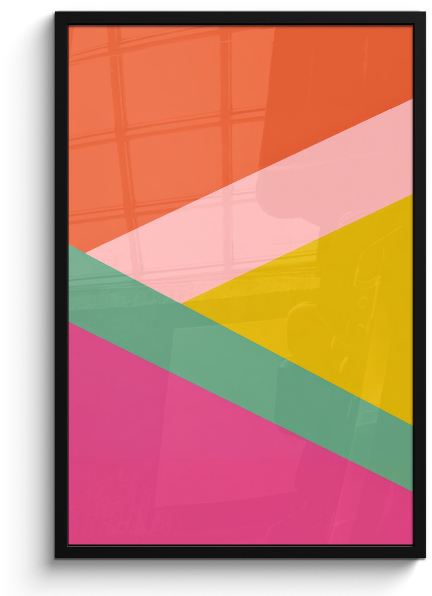 FrameYourWall Poster in lijst - Fotolijst 60x90 cm - Posters - Driehoeken - Kleurrijk - Abstract - Posterlijst zwart - Decoratie - Wanddecoratie woonkamer - Muurdecoratie slaapkamer