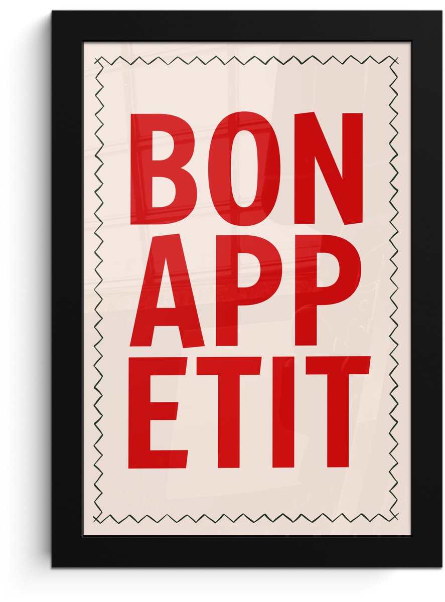 FrameYourWall Poster in lijst - Fotolijst 20x30 cm - Posters - Blokletters - Rood - Kartelrand - Posterlijst zwart - Decoratie - Wanddecoratie woonkamer - Muurdecoratie slaapkamer Blokletters - Bonappetit