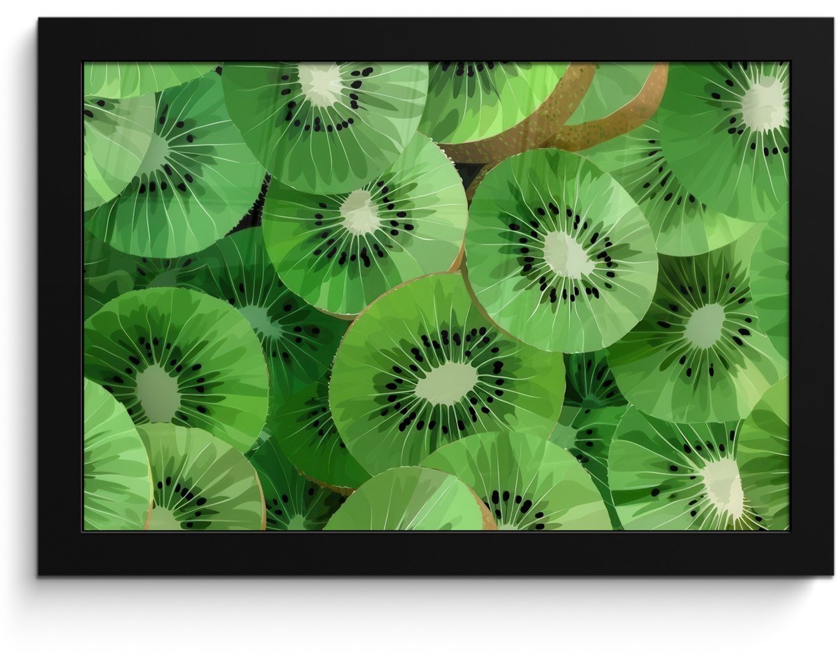 FrameYourWall Poster in lijst - Fotolijst 30x20 cm - Posters - Kiwi - Groen - Pitten - Posterlijst zwart - Decoratie - Wanddecoratie woonkamer - Muurdecoratie slaapkamer