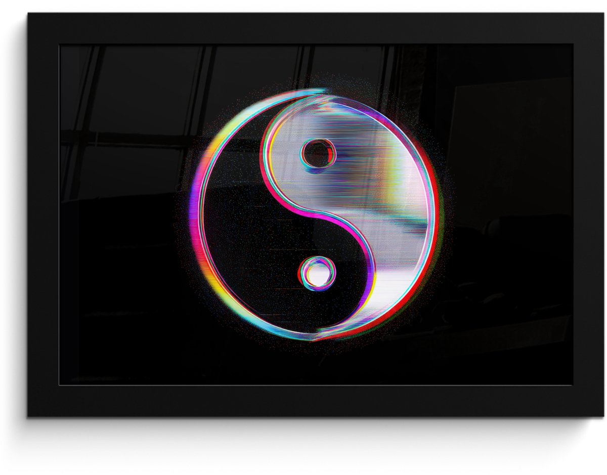 FrameYourWall Poster in lijst - Fotolijst 30x20 cm - Posters - Yin-Yang - Cirkel - Regenboog - Posterlijst zwart - Decoratie - Wanddecoratie woonkamer - Muurdecoratie slaapkamer Yin-Yang - Cirkel - Kleurrijk
