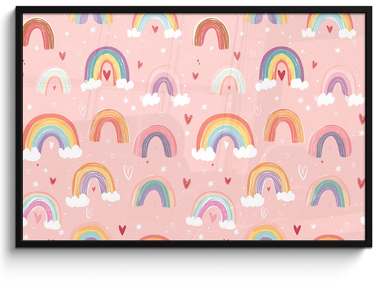 FrameYourWall Poster in lijst - Fotolijst 120x80 cm - Posters - Regenboog - Patroon - Pastel - Handgetekend - Posterlijst zwart - Decoratie - Wanddecoratie woonkamer - Muurdecoratie slaapkamer