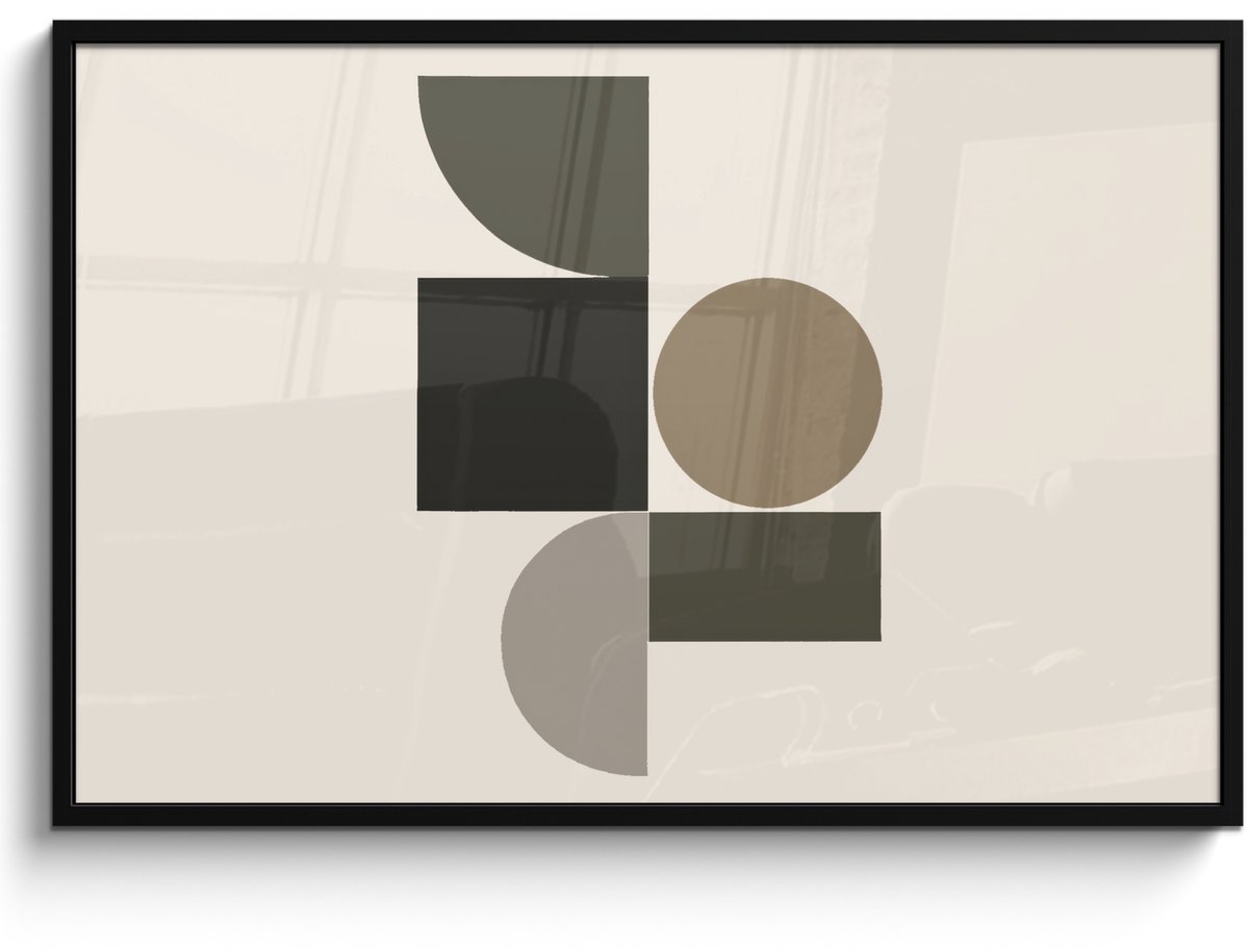 FrameYourWall Poster in lijst - Fotolijst 120x80 cm - Posters - Aardetinten - Abstracte compositie - Eenvoudige vormen - Posterlijst zwart - Decoratie - Wanddecoratie woonkamer - Muurdecoratie slaapkamer Aardetinten - Vormen